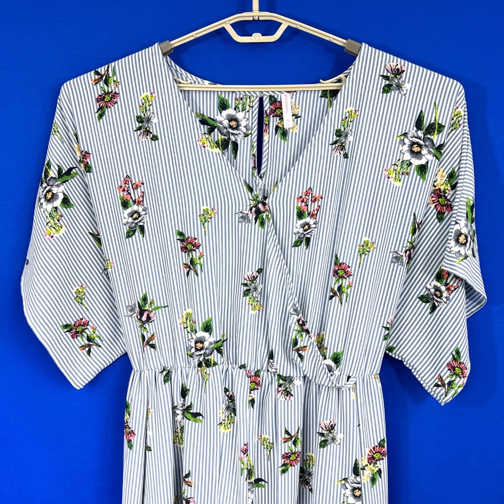 SOLD! •Like New |•XHILARATION•| Pretty Floral Striped Slit Maxi Romper Dress - Picture 4 of 14
